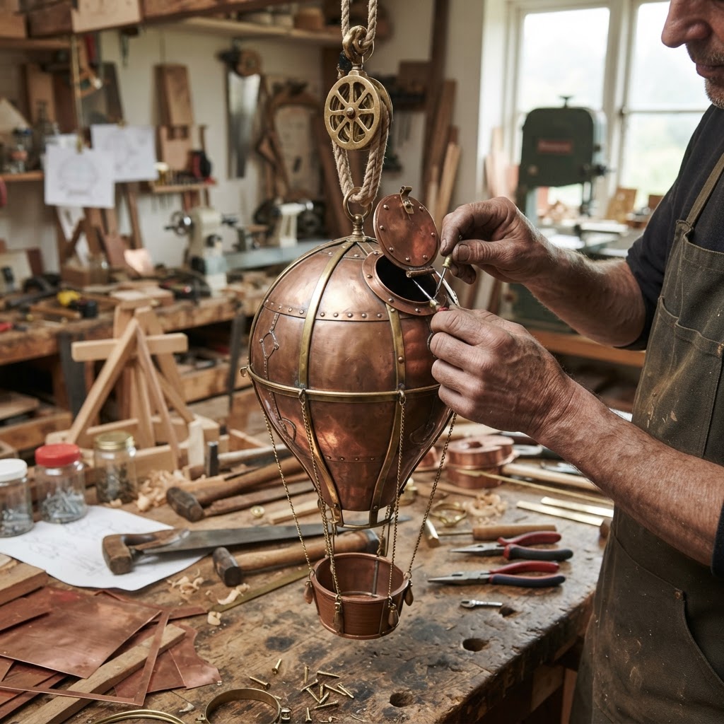 Vintage Patinated Copper Victorian Aeronaut Hot Air Balloon Seed Vessel — step 4