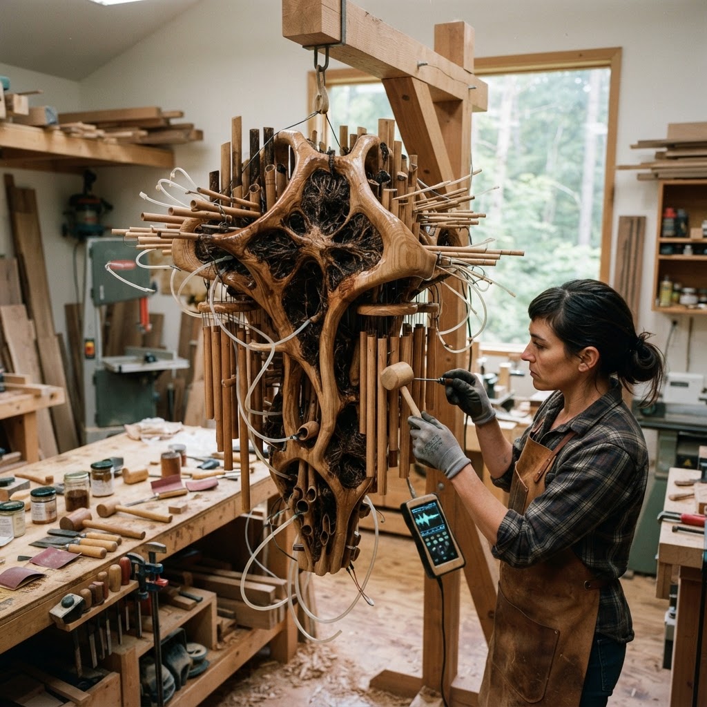 Bespoke Treetop Dendritic Mycelium-Infused Phyto-Pneumatic Canopy Wind-Chime Organ — step 4