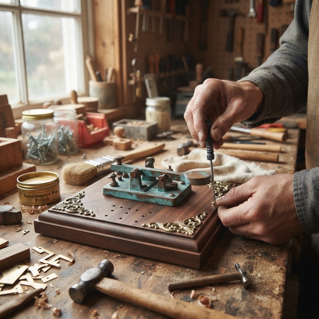 Vintage Patinated Copper Victorian Telegraph Key Seed Tapper — step 4