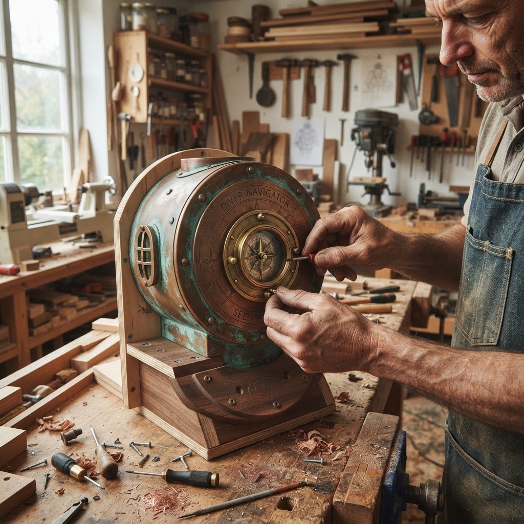 Vintage Patinated Copper Diving Suit Weighted Diver Compass Seed Navigator — step 3