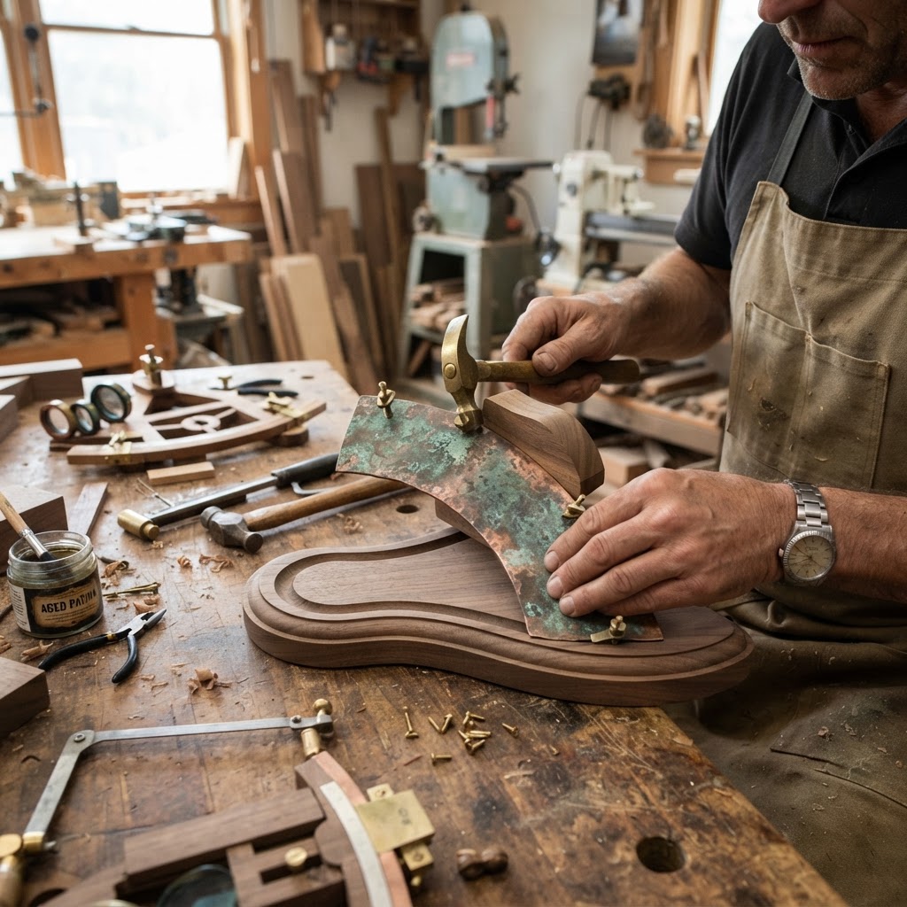 Vintage Patinated Copper Sextant Navigation Seed Station — step 2