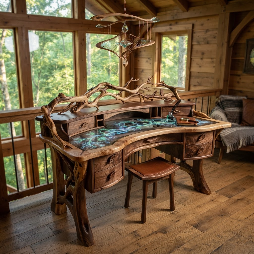 Bespoke Treetop Dendritic Mycelium-Infused Phyto-Luminous Sap-Flow Canopy Aurora-Vane Writing Bureau