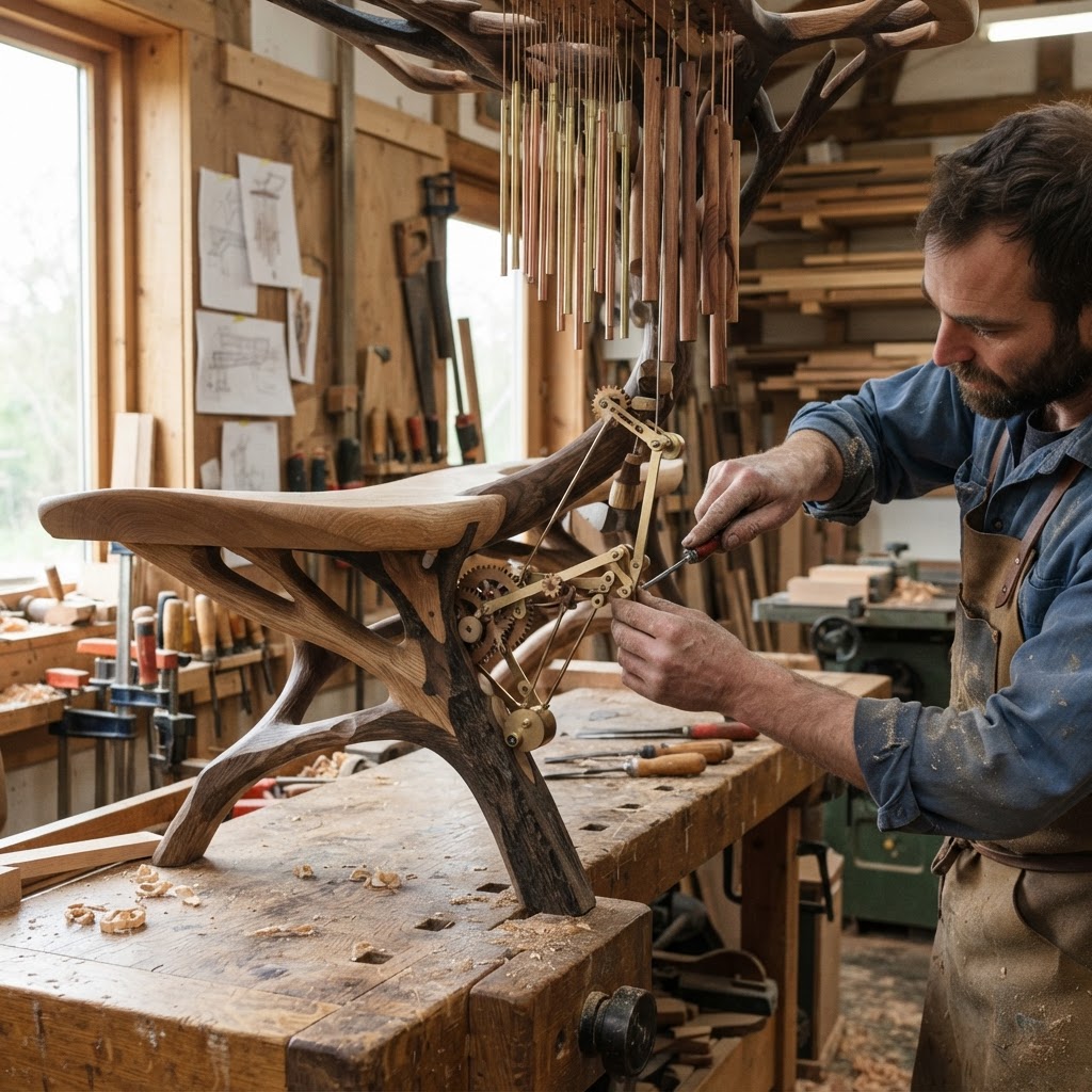 Bespoke Treetop Dendritic Mycelium-Infused Phyto-Kinetic Canopy Sap-Flow Zephyr-Chime Bench — step 4