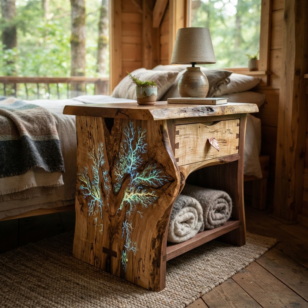 Bespoke Treetop Dendritic Mycelium-Infused Phyto-Luminescent Sap-Flow Canopy Aurora-Vane Bedside Commode