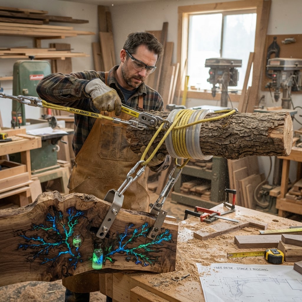 Bespoke Treetop Dendritic Mycelium-Infused Phyto-Fluorescent Sap-Flow Canopy Ink-Well Writing Desk — step 2