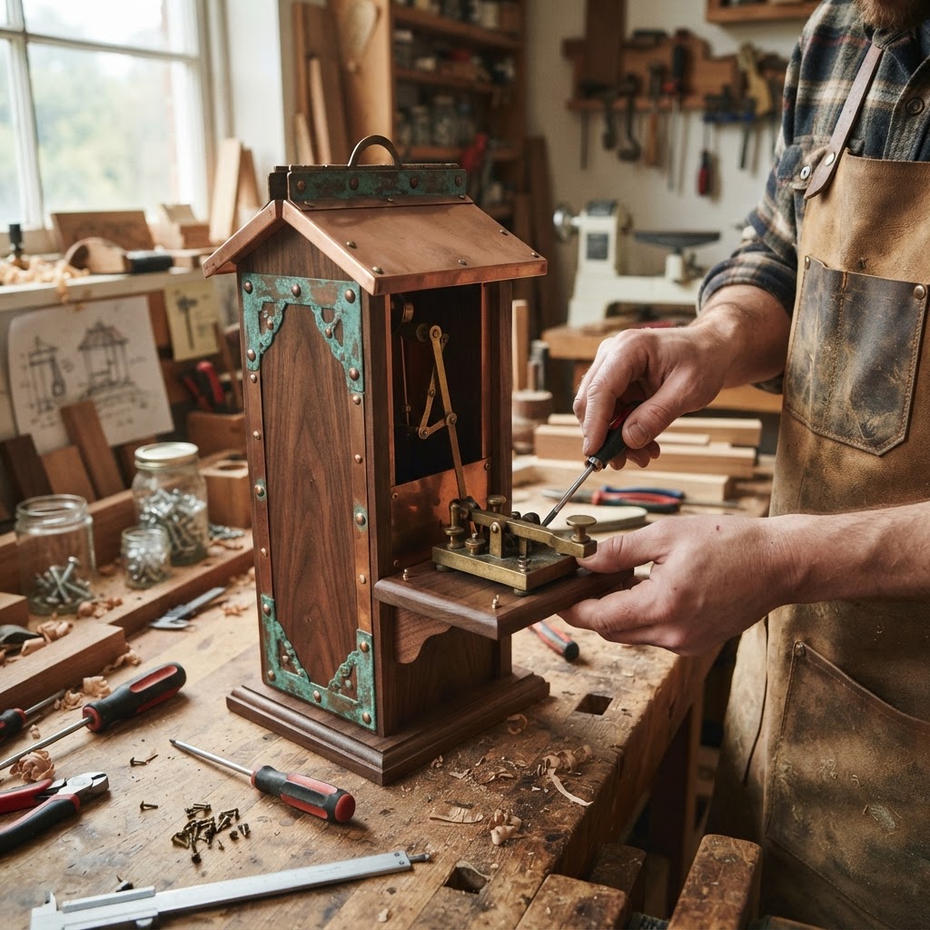 Vintage Patinated Copper Victorian Telegraphic Morse Code Seed Station — step 3
