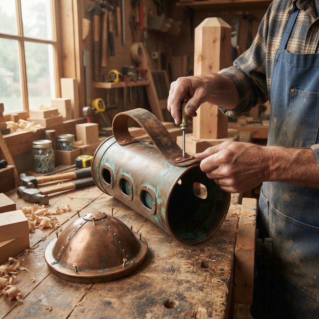 Vintage Patinated Copper Diving Suit Weighted Belt Seed Dispenser — step 4