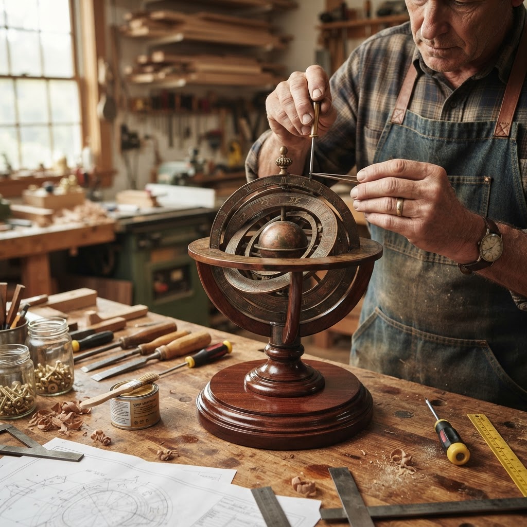 Vintage Patinated Copper Celestial Astrolabe Seed Orbital — step 4