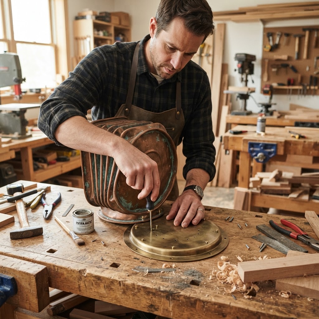 Vintage Patinated Copper Accordion Bellows Seed Silo — step 4