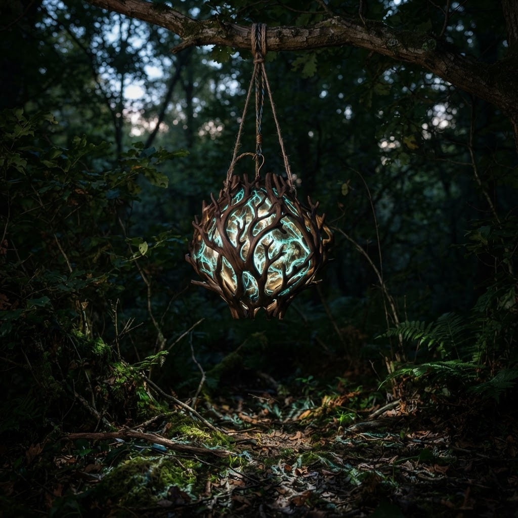 Bespoke Treetop Dendritic Mycelium-Infused Phyto-Luminescent Nightshade Lantern