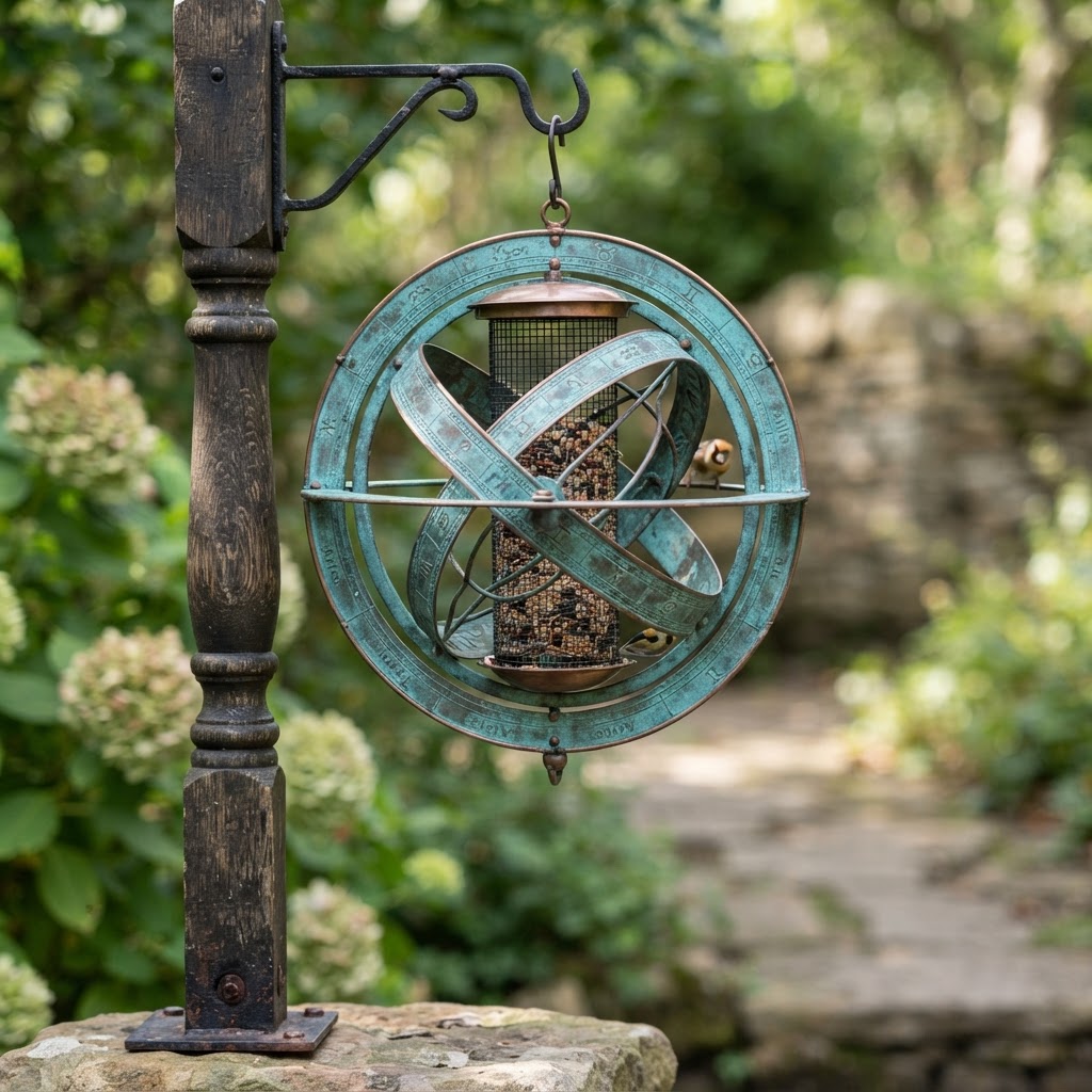 Vintage Patinated Copper Celestial Armillary Sphere Seed Globe