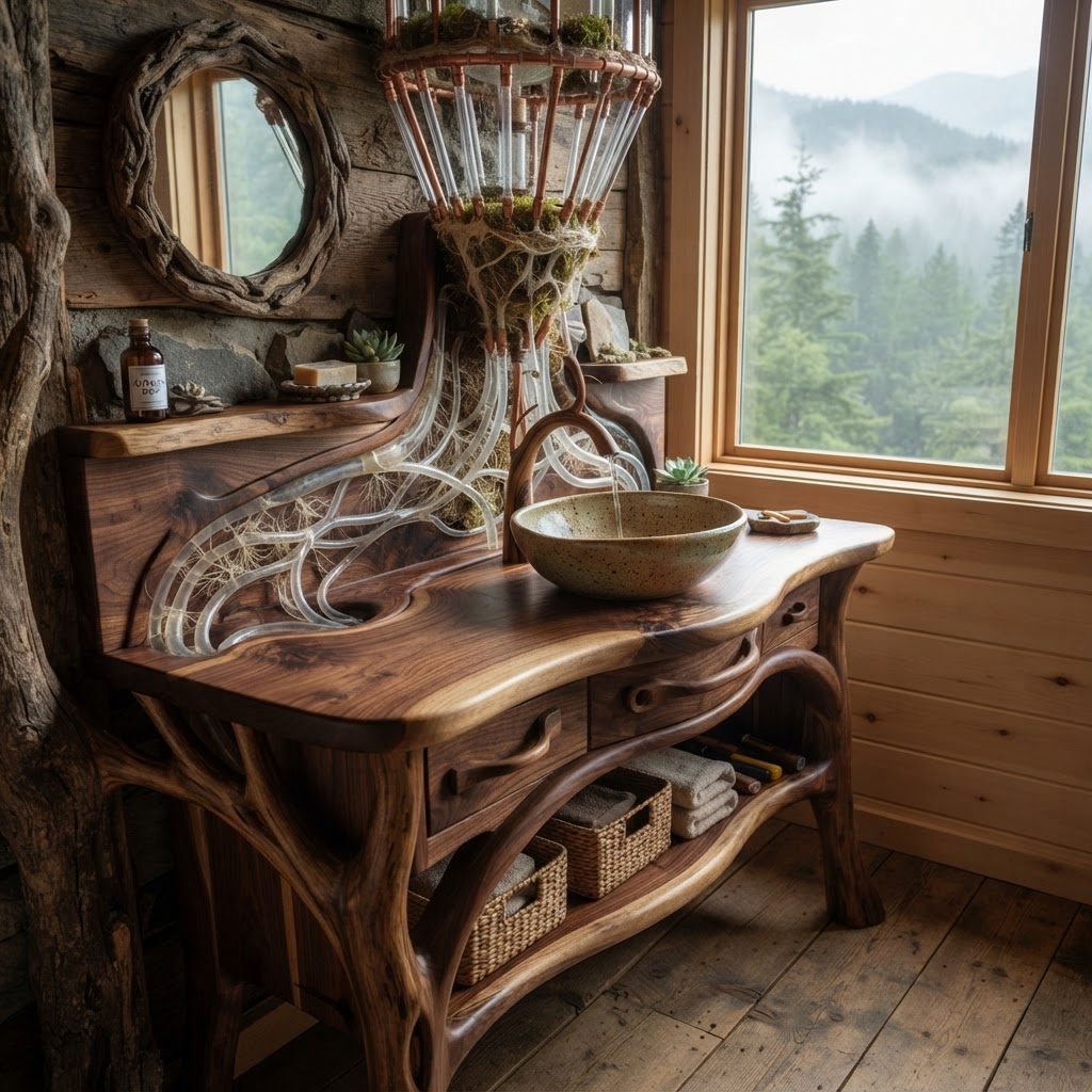 Bespoke Treetop Dendritic Mycelium-Infused Phyto-Osmotic Sap-Flow Canopy Dew-Harvesting Vanity