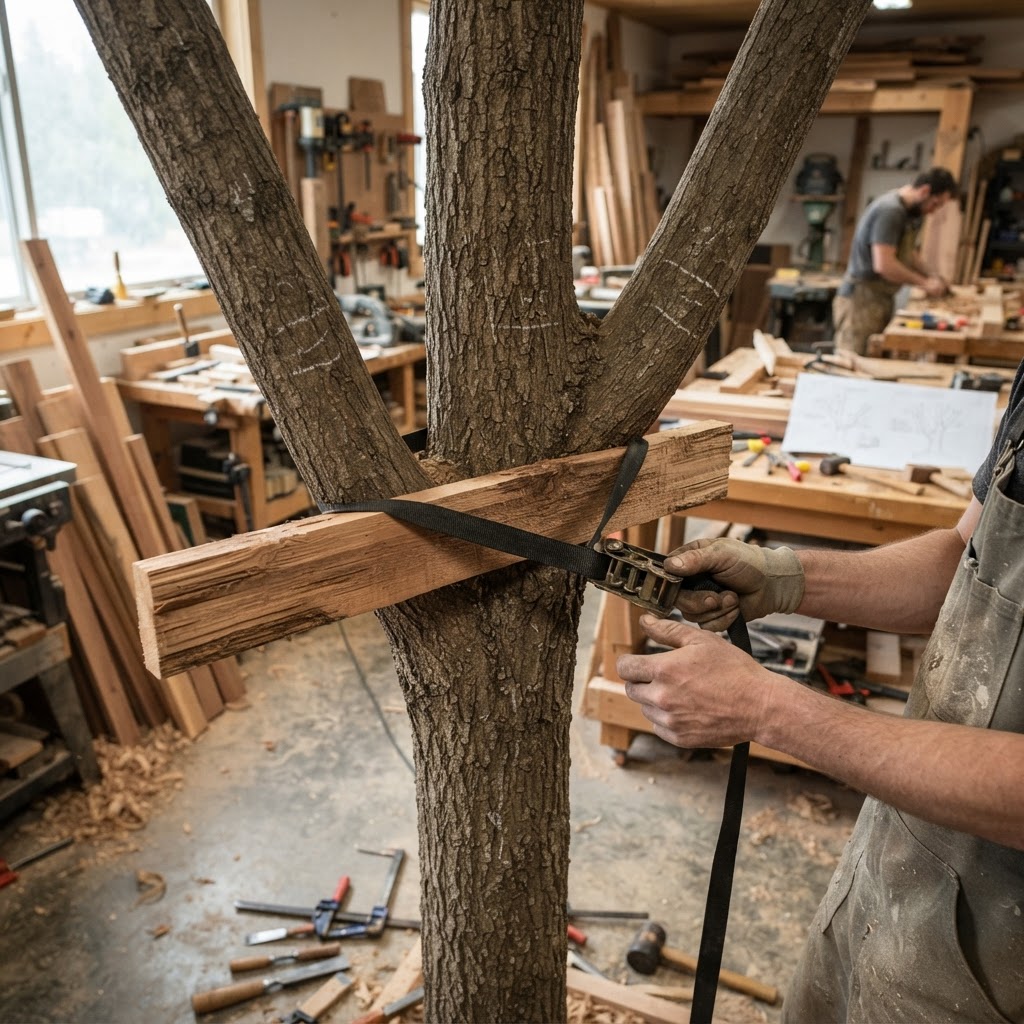 Bespoke Treetop Dendritic Mycelium-Infused Fractal Branch-Lock Bookshelf — step 1