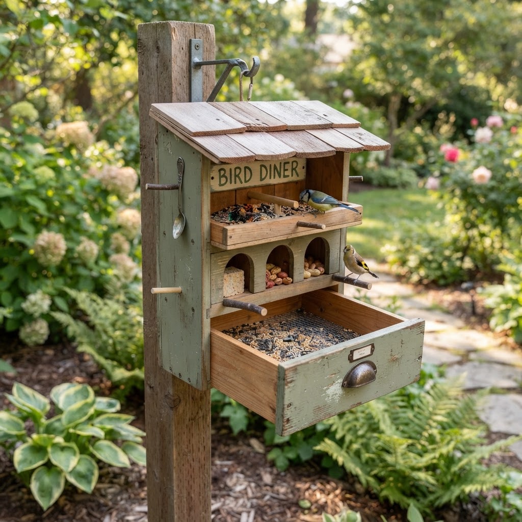 Upcycled Drawer Cabinetry Bird Diner