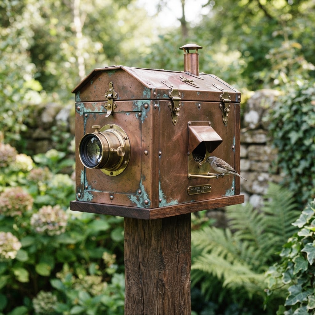 Vintage Patinated Copper Victorian Camera Obscura Seed Box