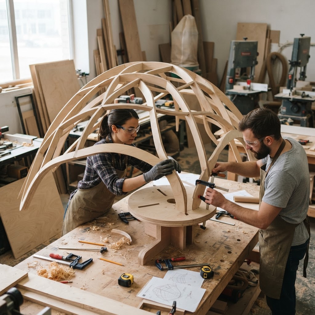 Nebula-Patterned Laminated Plywood Canopy Cocoon — step 1