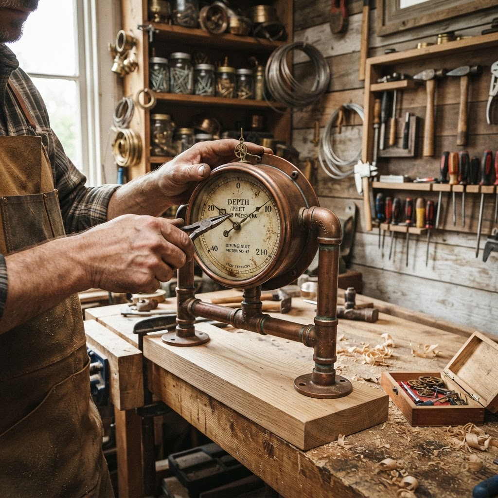 Vintage Patinated Copper Diving Suit Depth Gauge Seed Pressure Meter — step 4