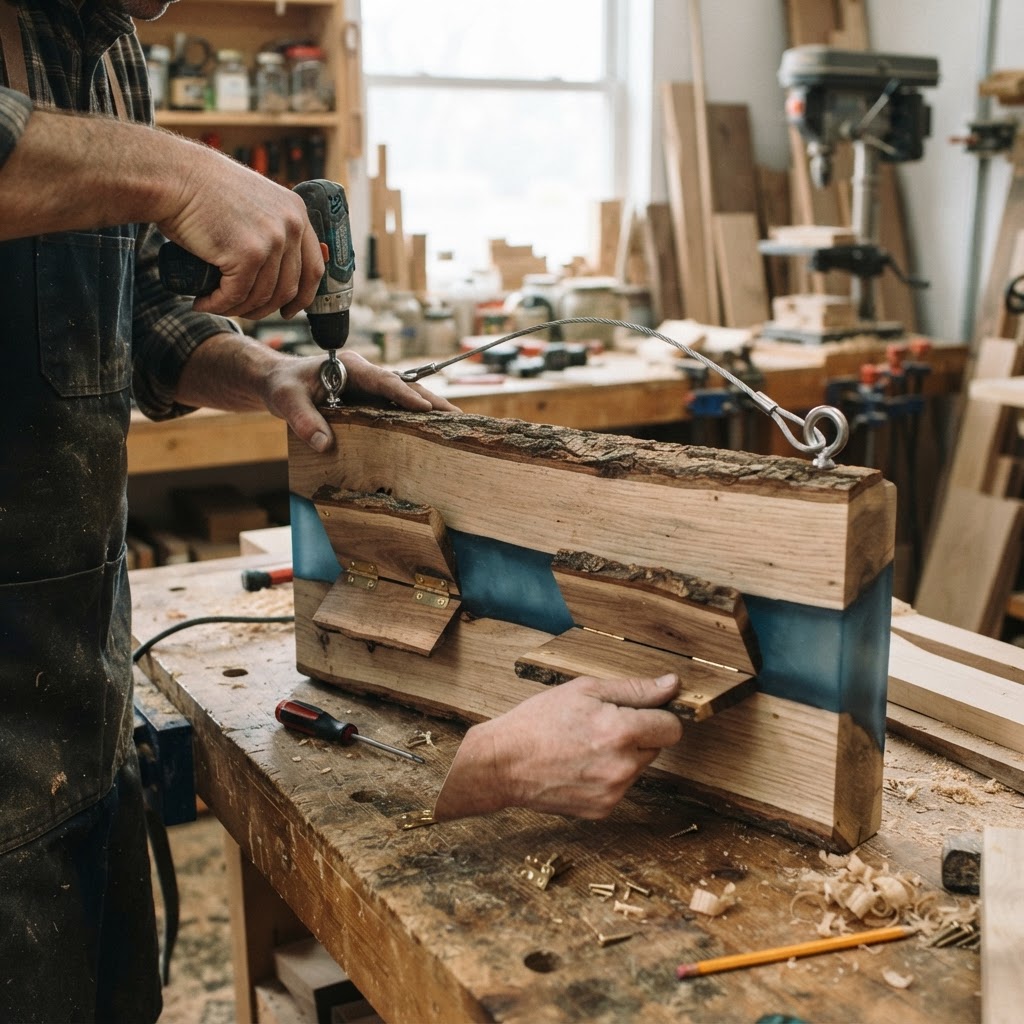 Rustic Live-Edge Slab Floating River Seed Trough — step 4