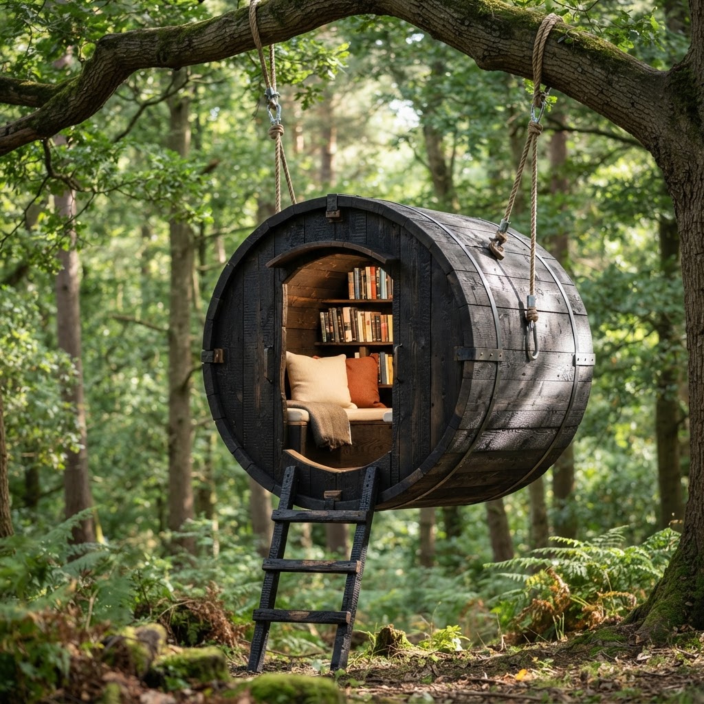 Suspended Charred Shou Sugi Ban Library Nook
