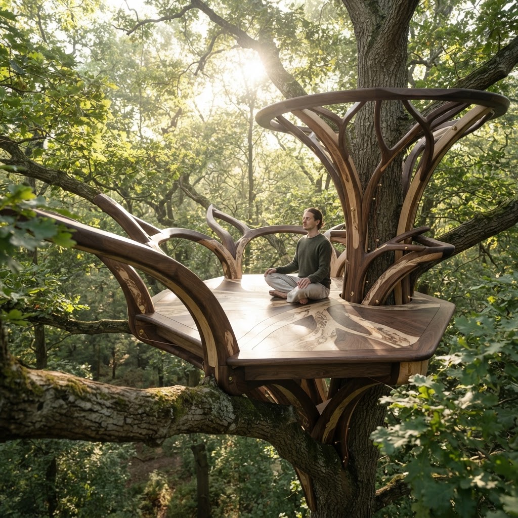 Bespoke Treetop Dendritic Mycelium-Infused Phyto-Sonic Sap-Flow Canopy Resonance-Mapping Meditation Plinth