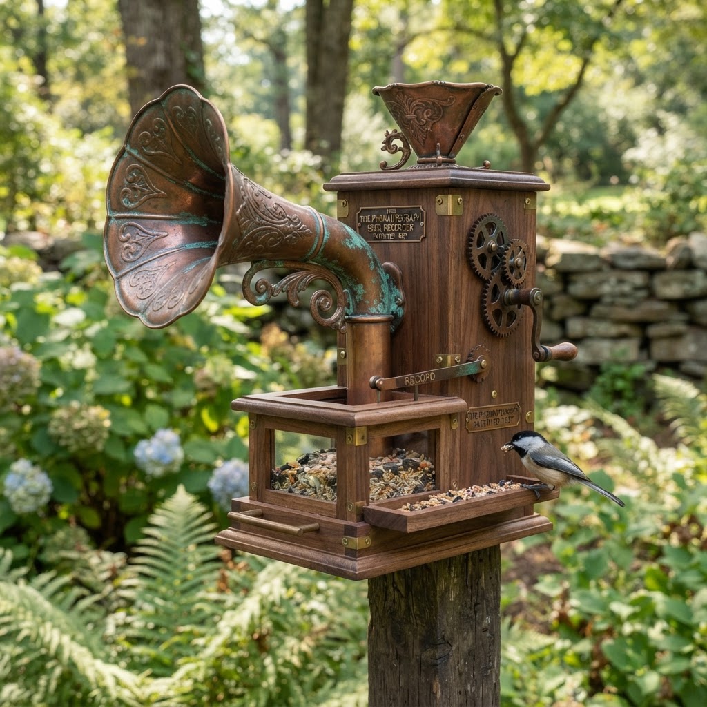 Vintage Patinated Copper Victorian Phonautograph Seed Recorder