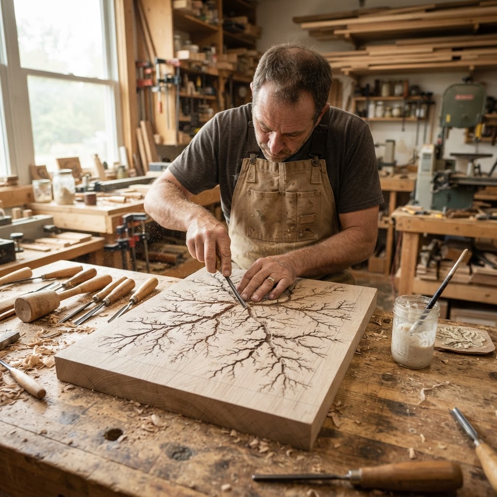 Bespoke Treetop Dendritic Mycelium-Infused Phyto-Baric Sap-Flow Canopy Dew-Condensing Nightstand — step 1