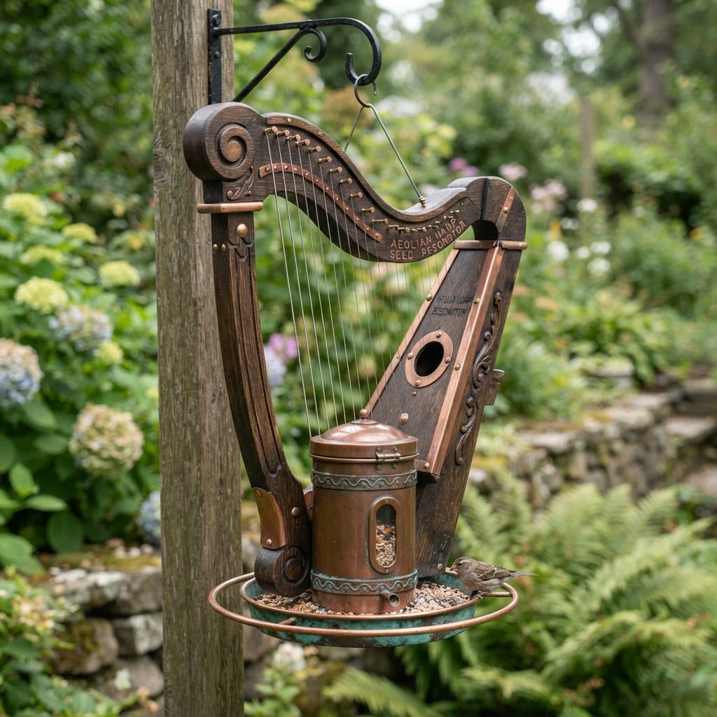 Vintage Patinated Copper Aeolian Harp Seed Resonator