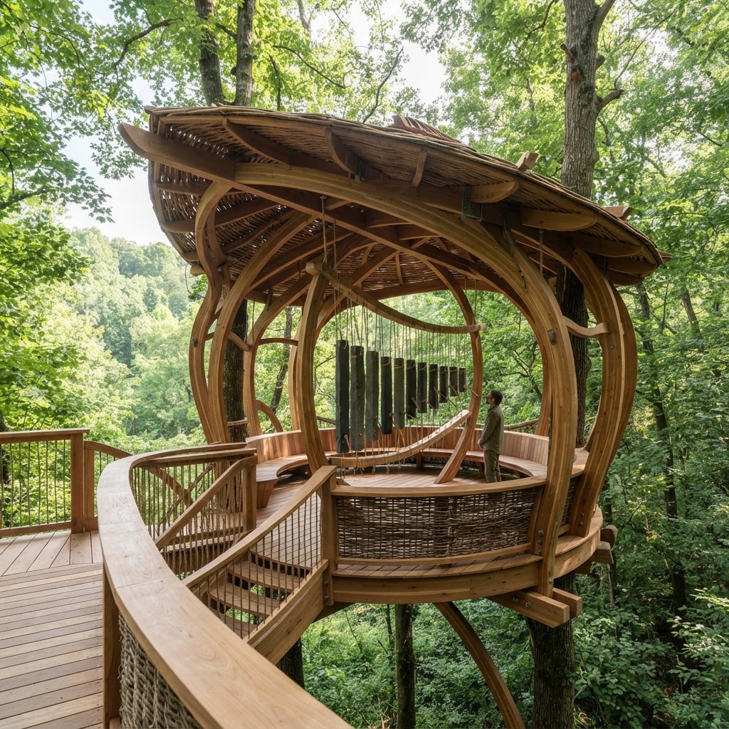 Bespoke Treetop Lithophone Resonance Pavilion
