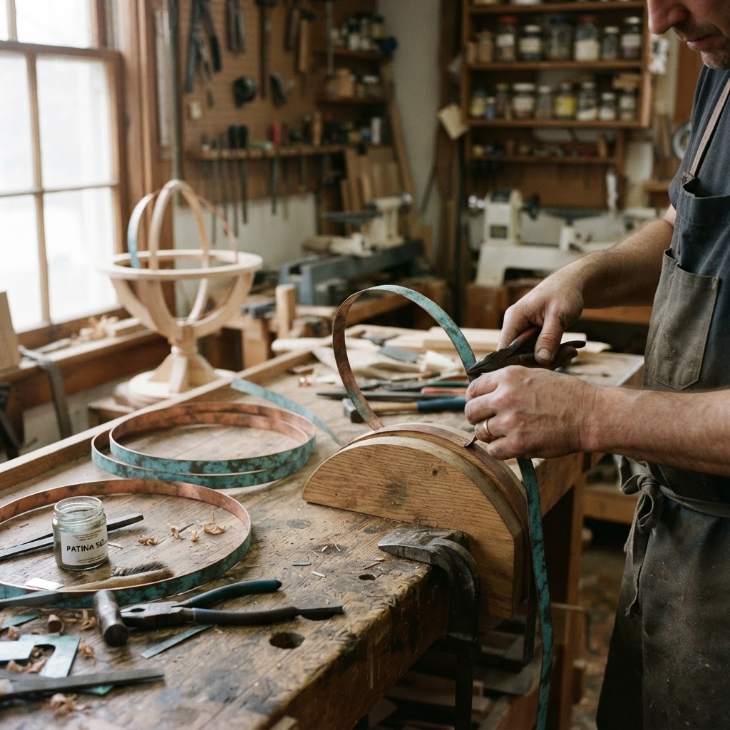 Vintage Patinated Copper Celestial Armillary Sphere Seed Globe — step 2