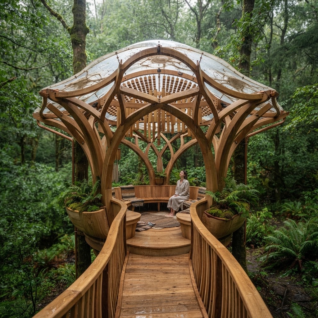 Bespoke Treetop Dendritic Mycelial Phyto-Acoustic Rain-Drum Pavilion