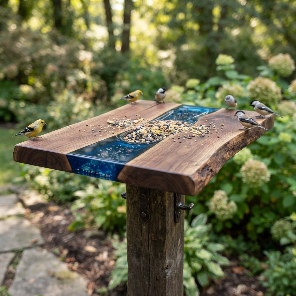 Rustic Live-Edge Slab Floating River Seed Trough