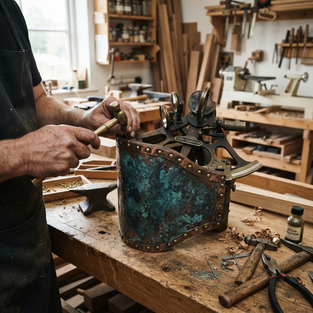 Vintage Patinated Copper Maritime Sextant Seed Navigator — step 2