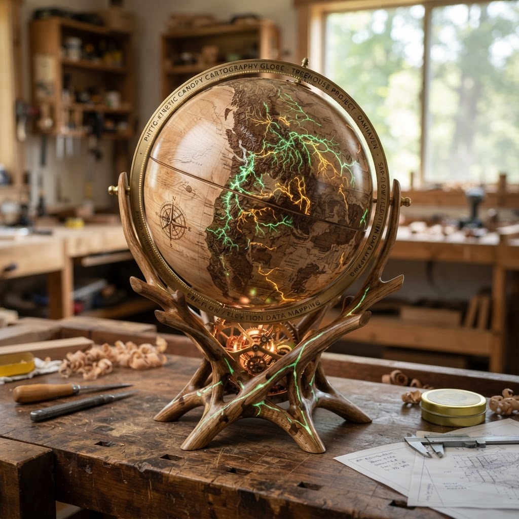 Bespoke Treetop Dendritic Mycelium-Infused Phyto-Kinetic Canopy Sap-Flow Cartography Globe