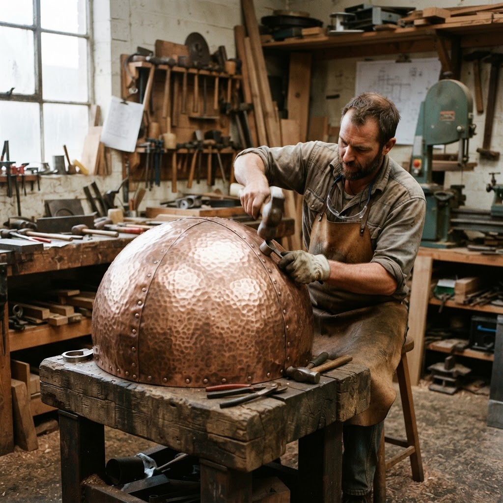 Vintage Patinated Copper Diving Bell Seed Chamber — step 1