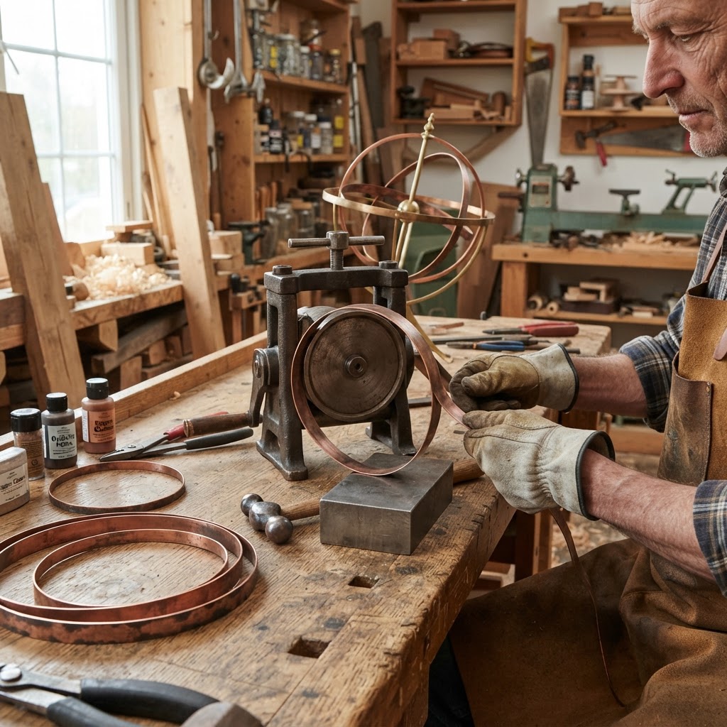 Vintage Patinated Copper Victorian Armillary Sphere Seed Globe — step 2