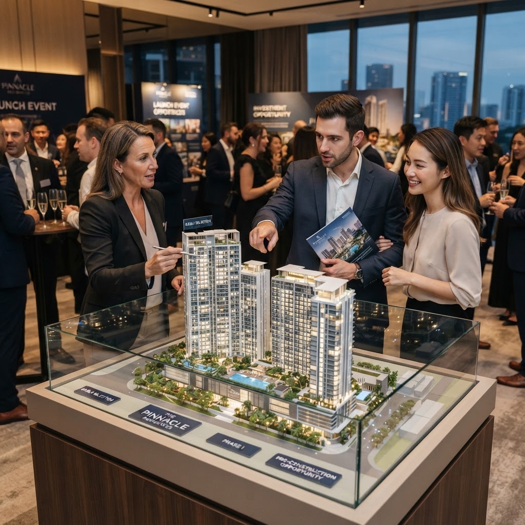 Architectural scale model of an off-plan development at a launch event