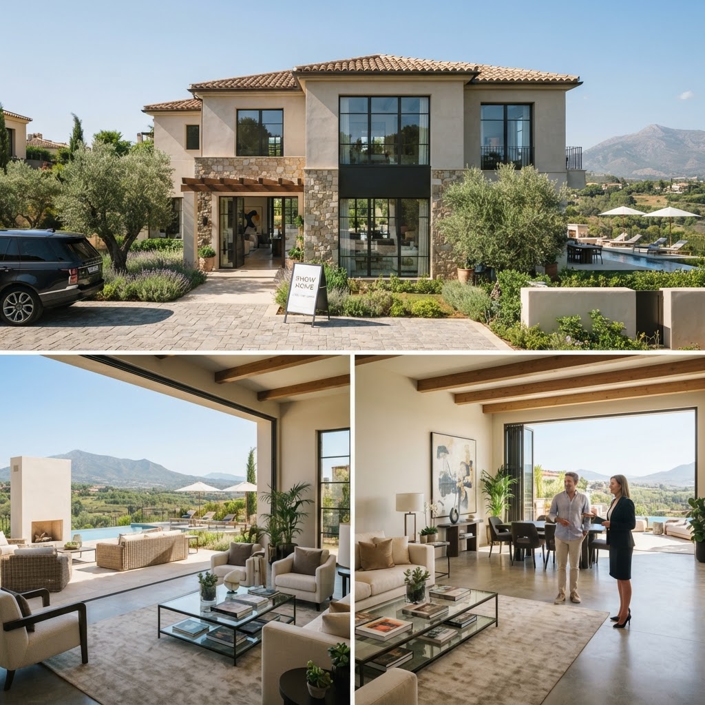 Luxury villa show home with elegant furnished interior open for viewing
