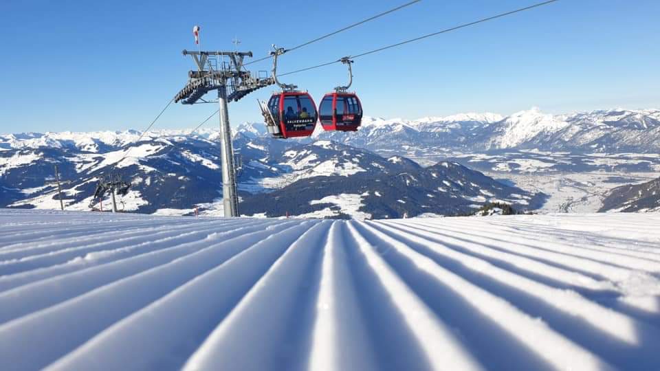Skiing down