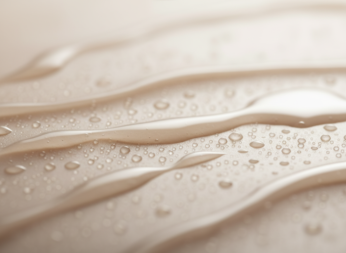 Close-up macro photography of water droplets on smooth surface representing purification