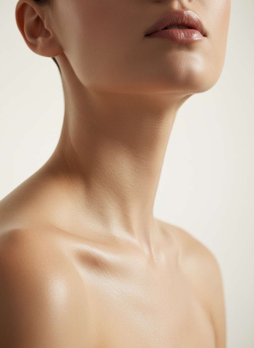 Sculptural silhouette highlighting elegant body contours and skin luminosity