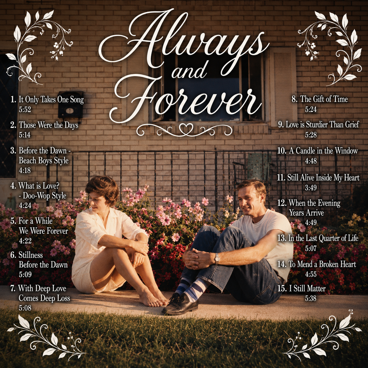 Example custom CD jewel case cover with tracklist for an existing customer titled Always and Forever