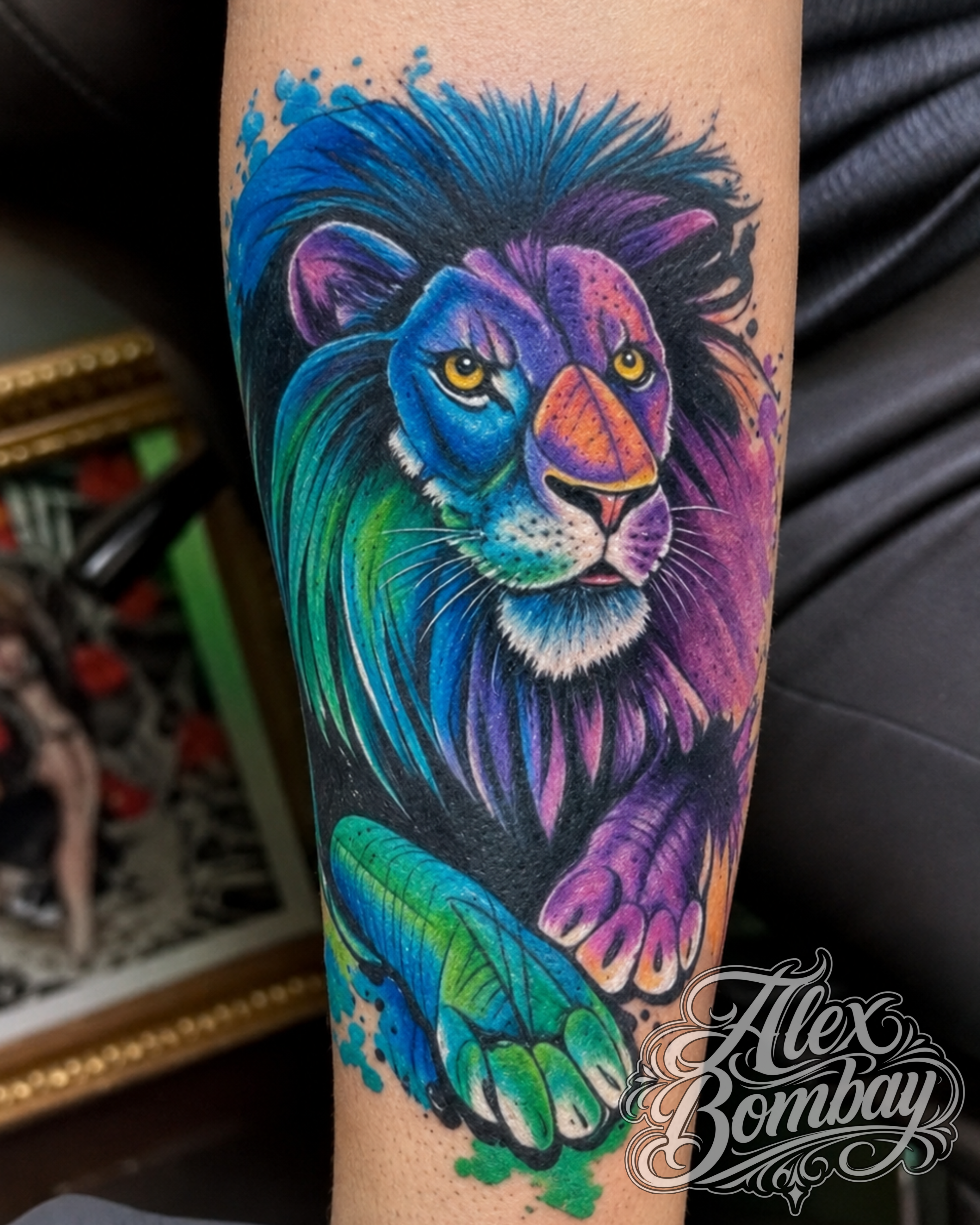 Watercolor tattoos lion tattoos by Alex Bombay Tattoos — Tattoo Mania Studio Athlone tattoo shop Ireland | Athlone Tattoo Studio / Tattooing By Alex Bombay — Keeping The World Colorful Since 1982