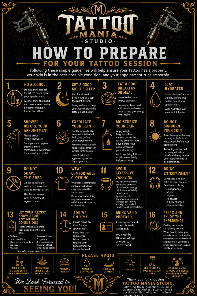 Tattoo Mania Studio — How to Prepare for Your Tattoo Session guide