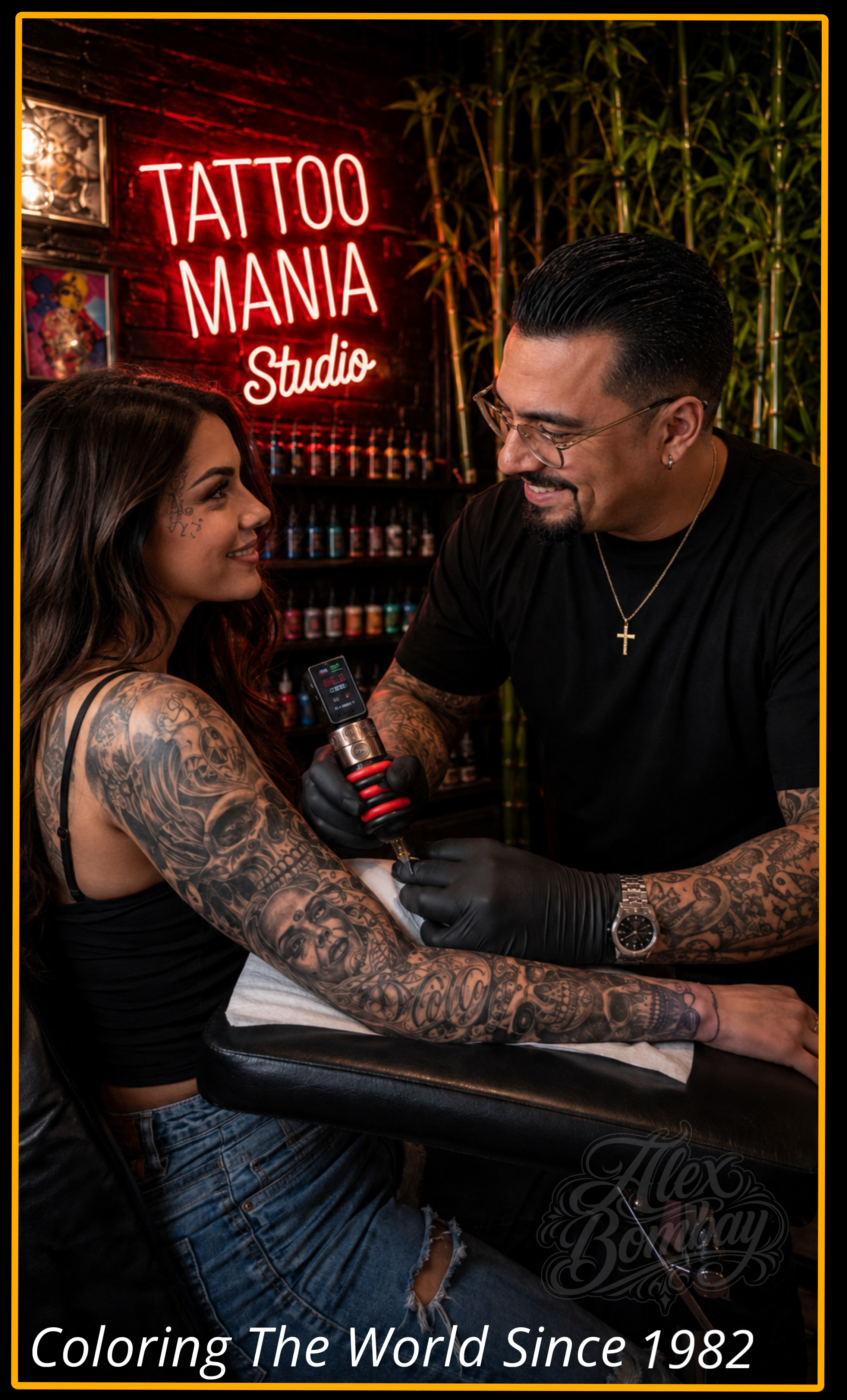 Alex Bombay tattooing a client at Tattoo Mania Studio in Athlone