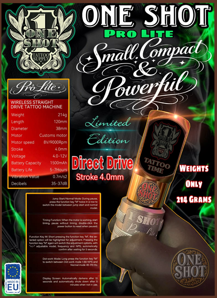 ONE SHOT PRO LITE - One Shot Tattoo Machine by Alex Bombay - Tattoo Mania Studio Ireland