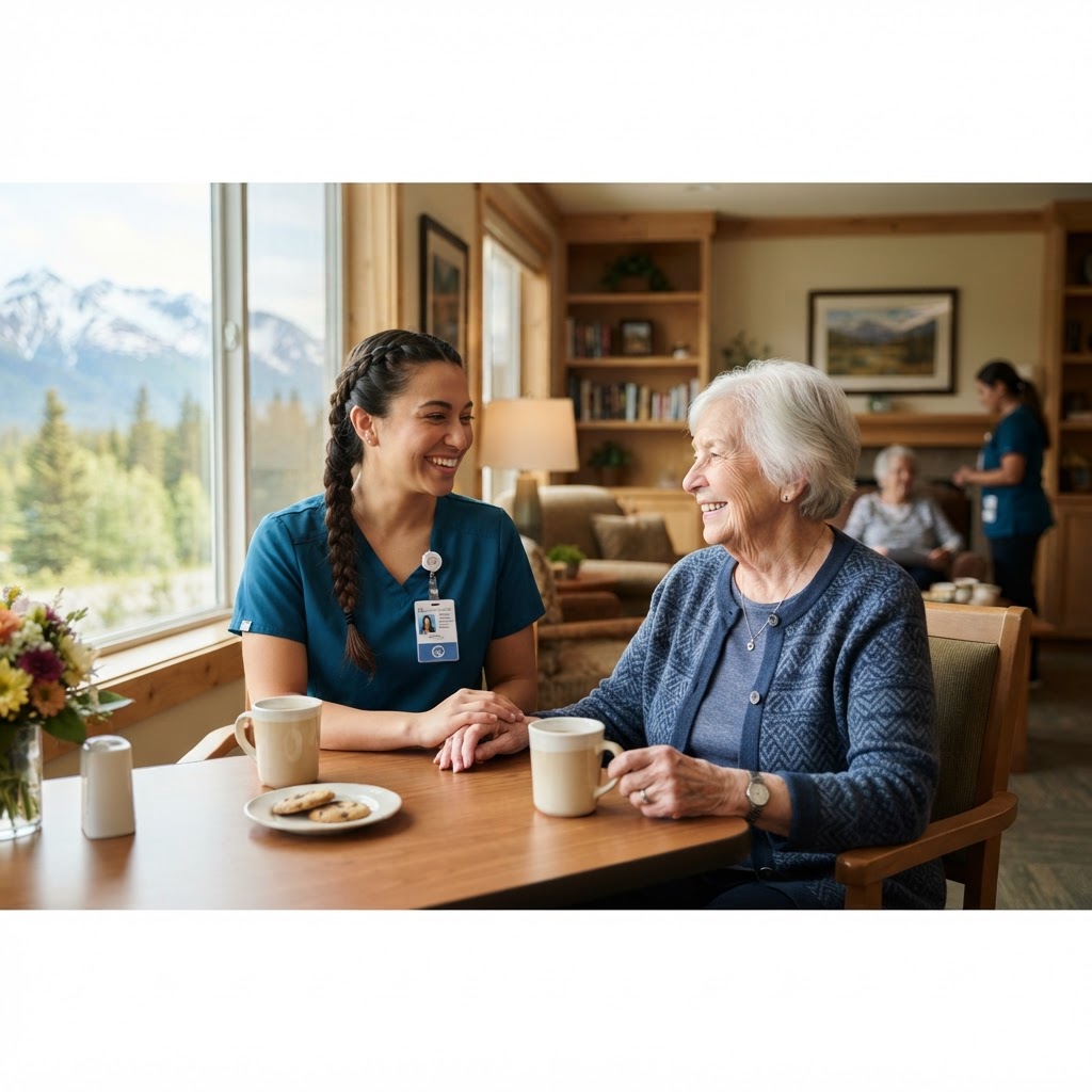 Caregiver supporting a senior during care planning in Alaska