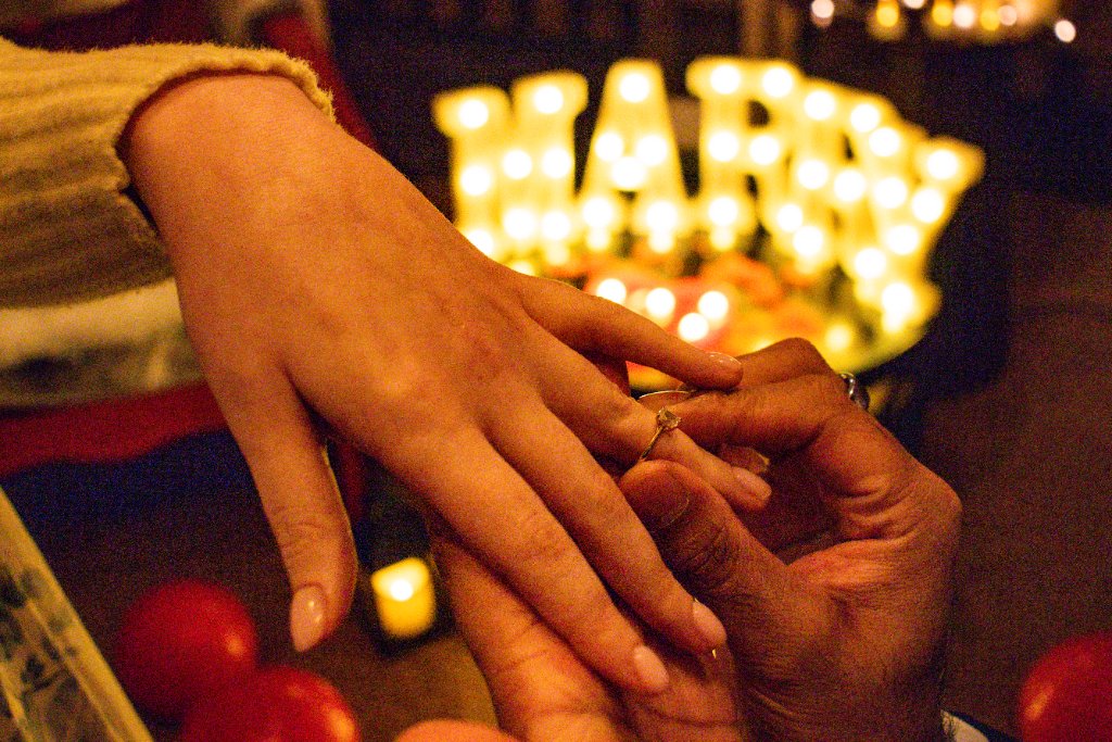 Ring on finger with candles