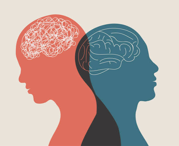 Mental health illustration showing the contrast between a cluttered and a calm mind