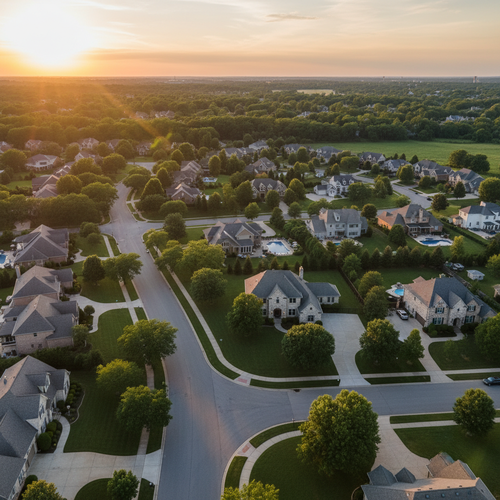 Aerial view of American suburban residential neighborhoods