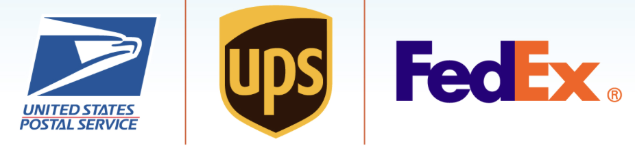 USPS, UPS, and FedEx logos